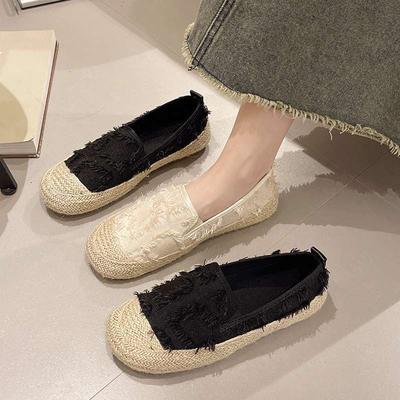 Vissersschoenen dames lente en herfst 2025 nieuw zachte platte zool kleine geurige wollen wollen casual weven luie instappers