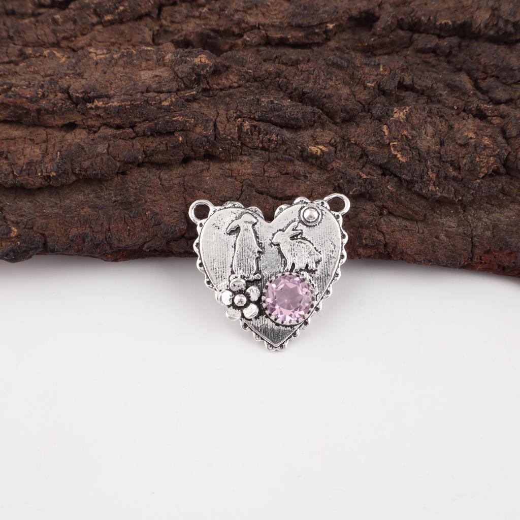 Morganit Anhänger, handgefertigter Edelstein 925 Sterling Silber Anhänger Antiker Schmuck, Verlobungsgeschenk