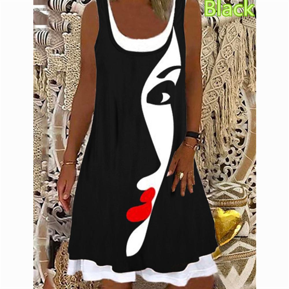 Rostro abstracto de la mujer Falso Vestido casual estampado de dos piezas  de cuello redondo sin mangas Suelto Plus Size Vestido suave y cómodo  comprar a buen precio — entrega gratuita, reseñas
