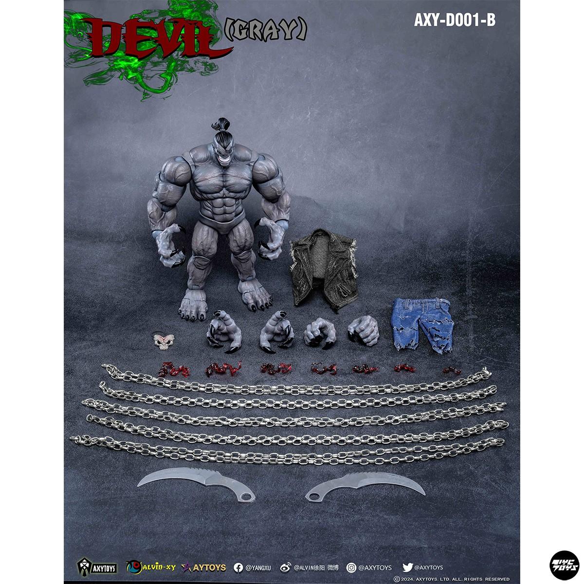 

Axytoys Devil Deluxe Version Action Figure AXYD001B D002B Official Red And Grey Color With Accessories Muscle Model Toys Gift with box