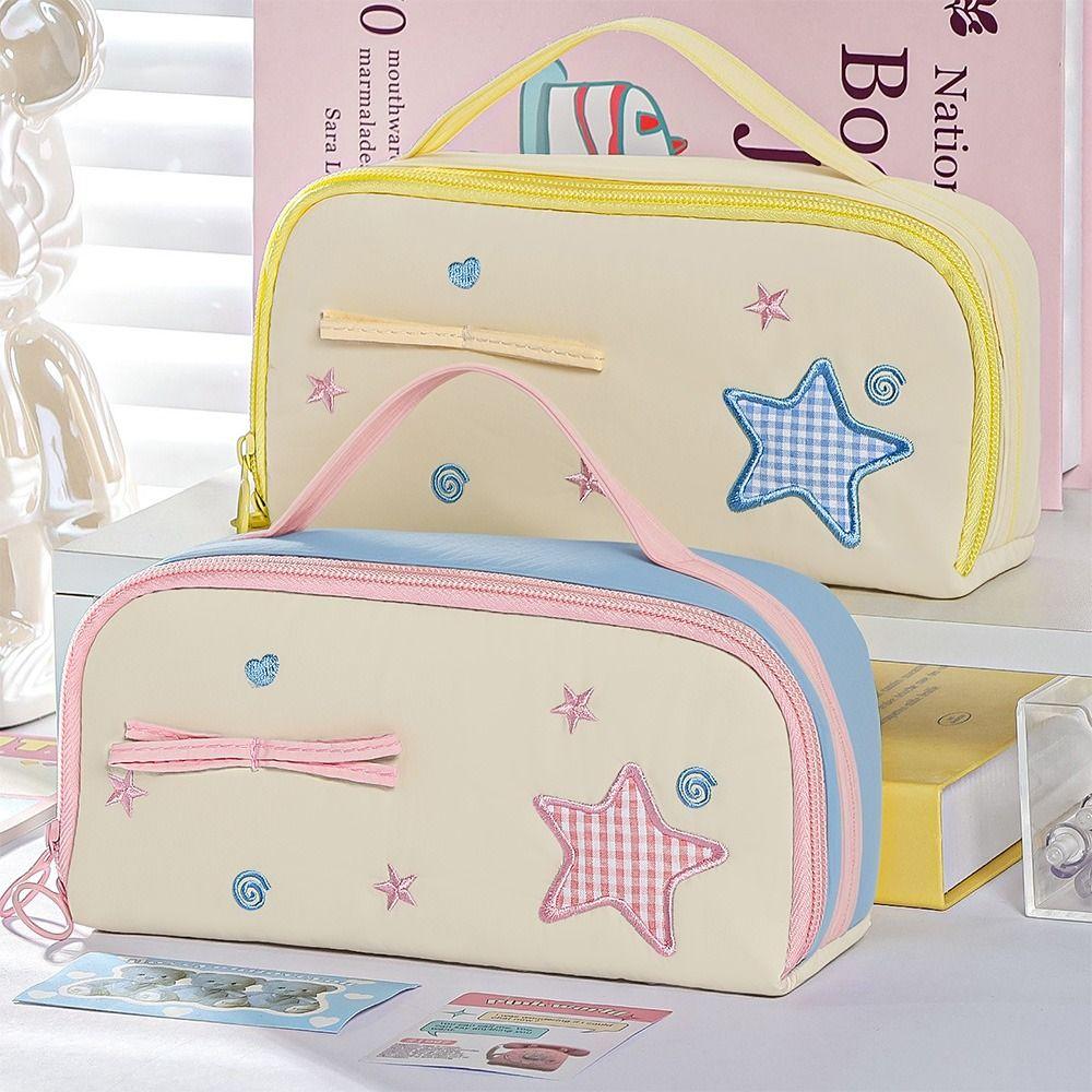 Kawaii With Handle Pencil Case Multi-layer Star Design Stationery Bag Large Capacity Pencil Pouch School Supplies