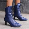 Fashion 2025 New Lace Up Ladies High Heel Shoes Strange Steampunk Boot Victorian Ankle Boots Women Pointed Toe Thick Soled Short Boots