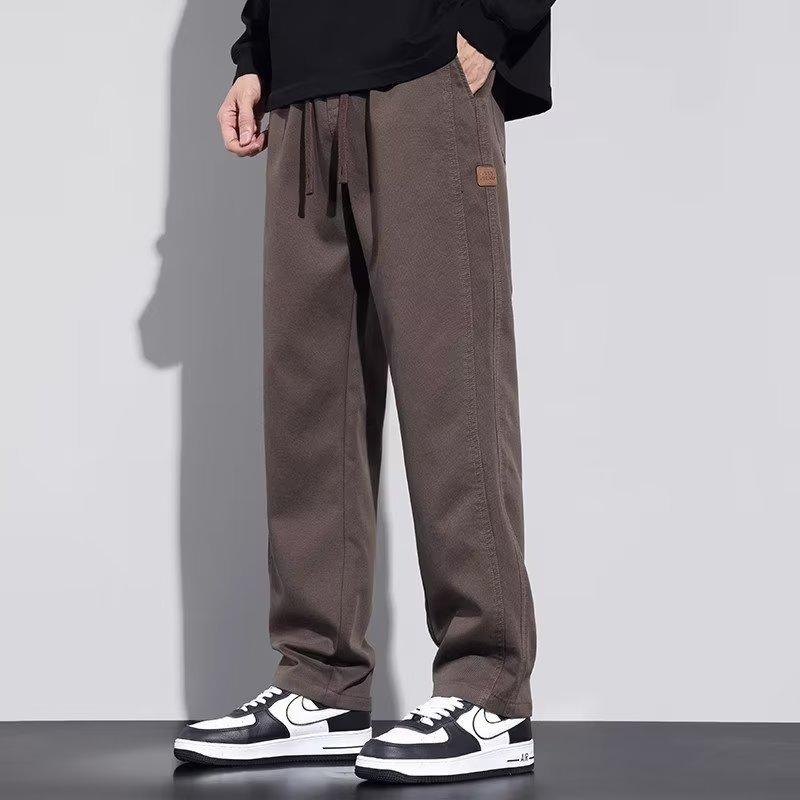 Autumn and winter new velvet thickened casual pants men's American straight tooling warm long pants men's trend