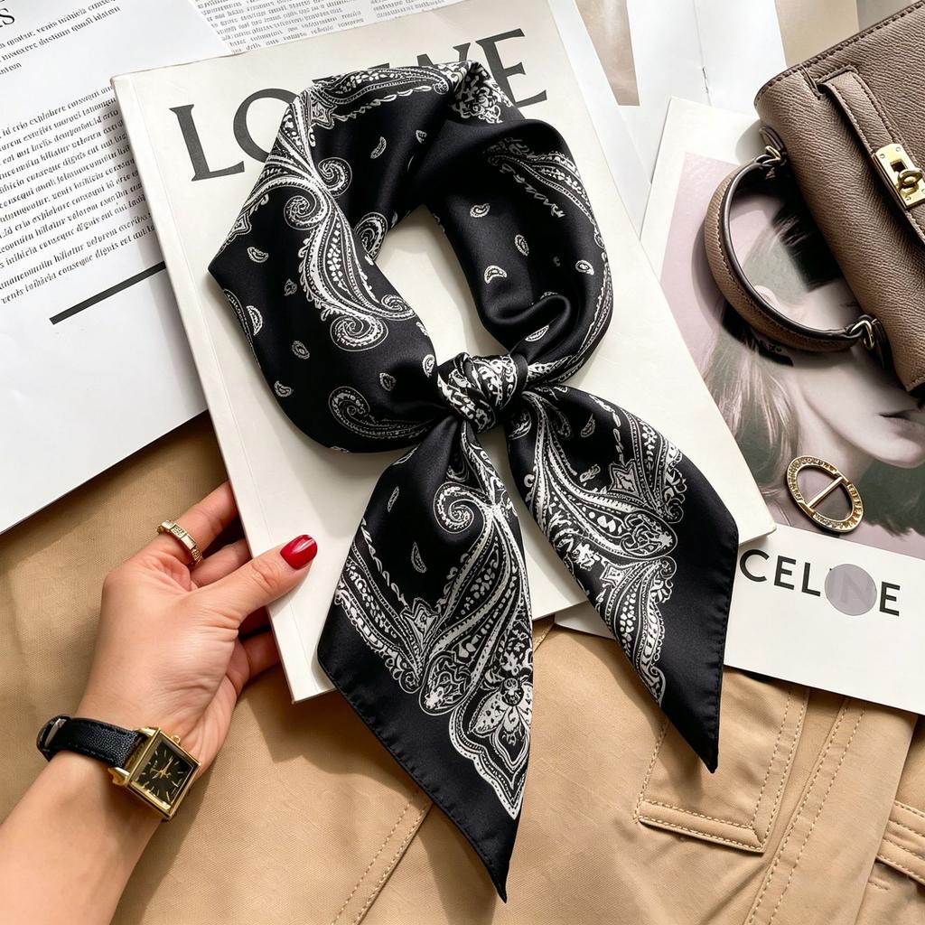 Simple temperament Spring and summer female imitation silk scarf versatile Korean version casual small square scarf neck protection decorative scarf