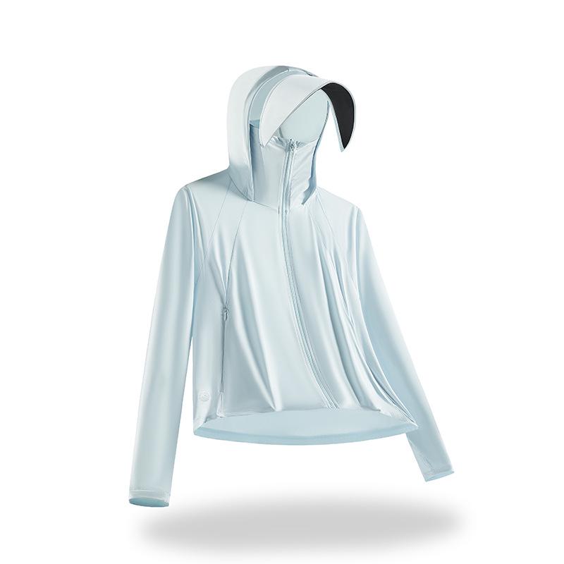 Damen Eisseide UV-Schutz Kapuzenumhang - Schwarze Krempe, Sonnenschutz, Sommer-Outdoorbekleidung