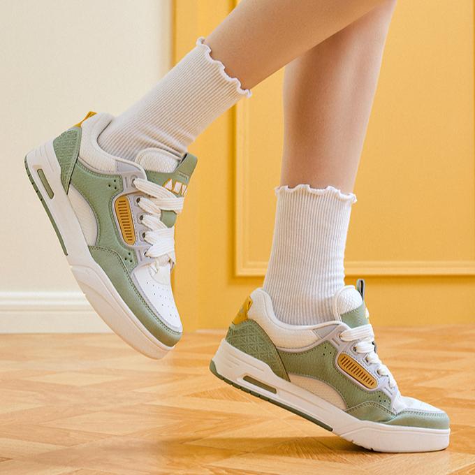 Anta Aojie Comfortable Breathable Non-Slip Wear-Resistant Low-Top Skate Shoes Women sneaker White Green 122448040R-2