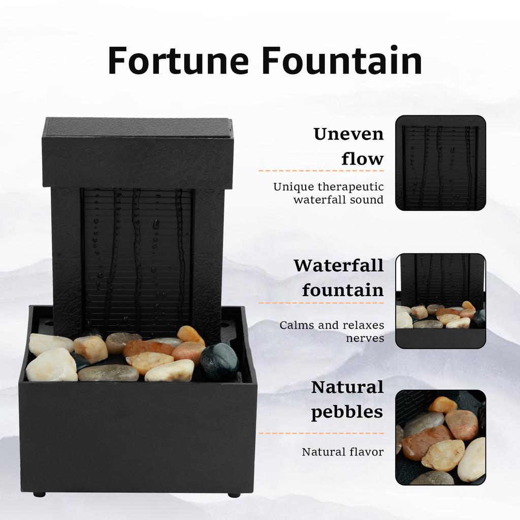 Desktop Fountain Ornaments Desktop Waterfall Decoration Creative Flowing Water Ornaments with Light Battery/USB Operated