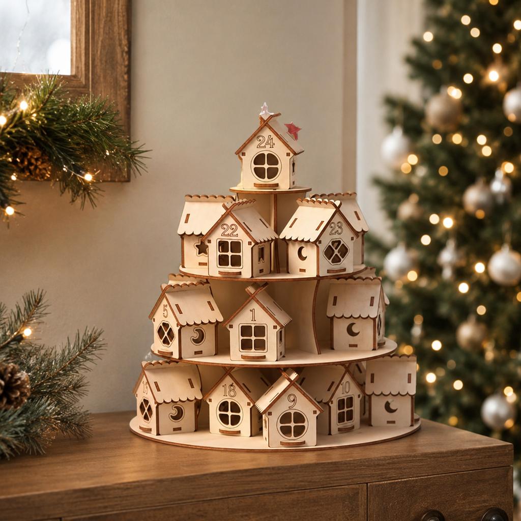 Wooden Christmas Advent Calendar - Piece Countdown Decor for Home