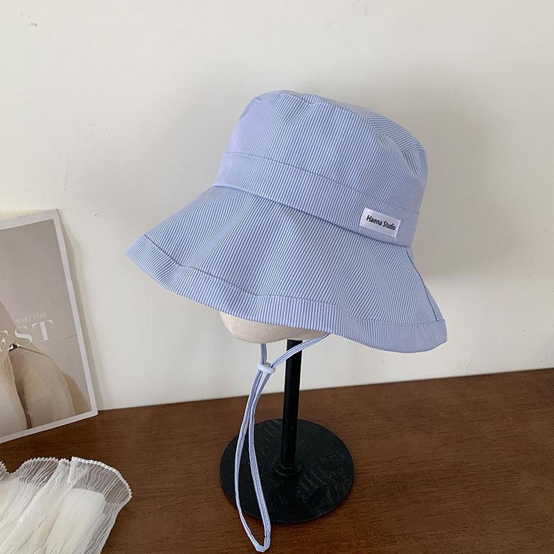 Fashion Stripe Women Fisherman Hat Candy Color Summer Outdoor Sunscreen Basin Cap Travel Beach Wide Brim Bucket Hat With Rope