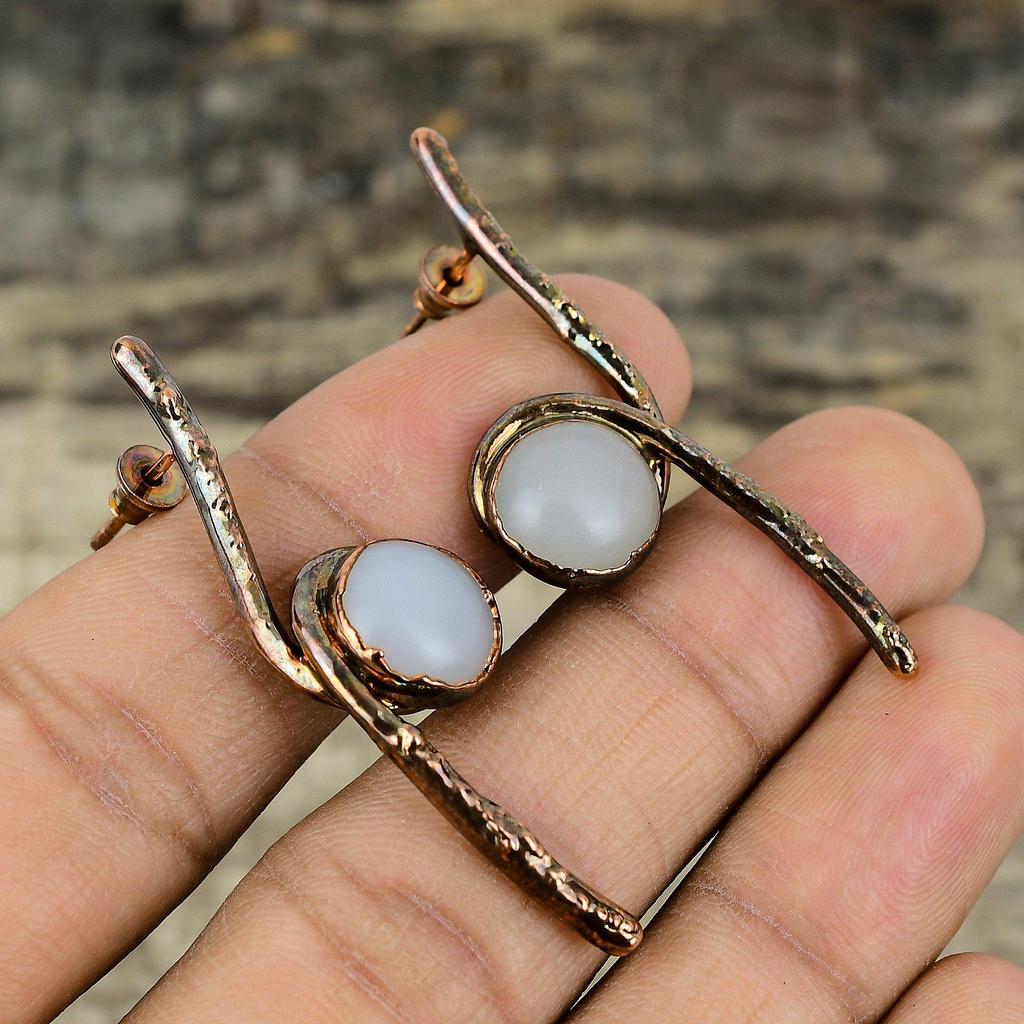 Mother Of Pearl Earring Electroformed Copper Earrings Gemstone Earring Electroformed Jewelry Handmade Earrings Copper Jewelry Gift For Wife