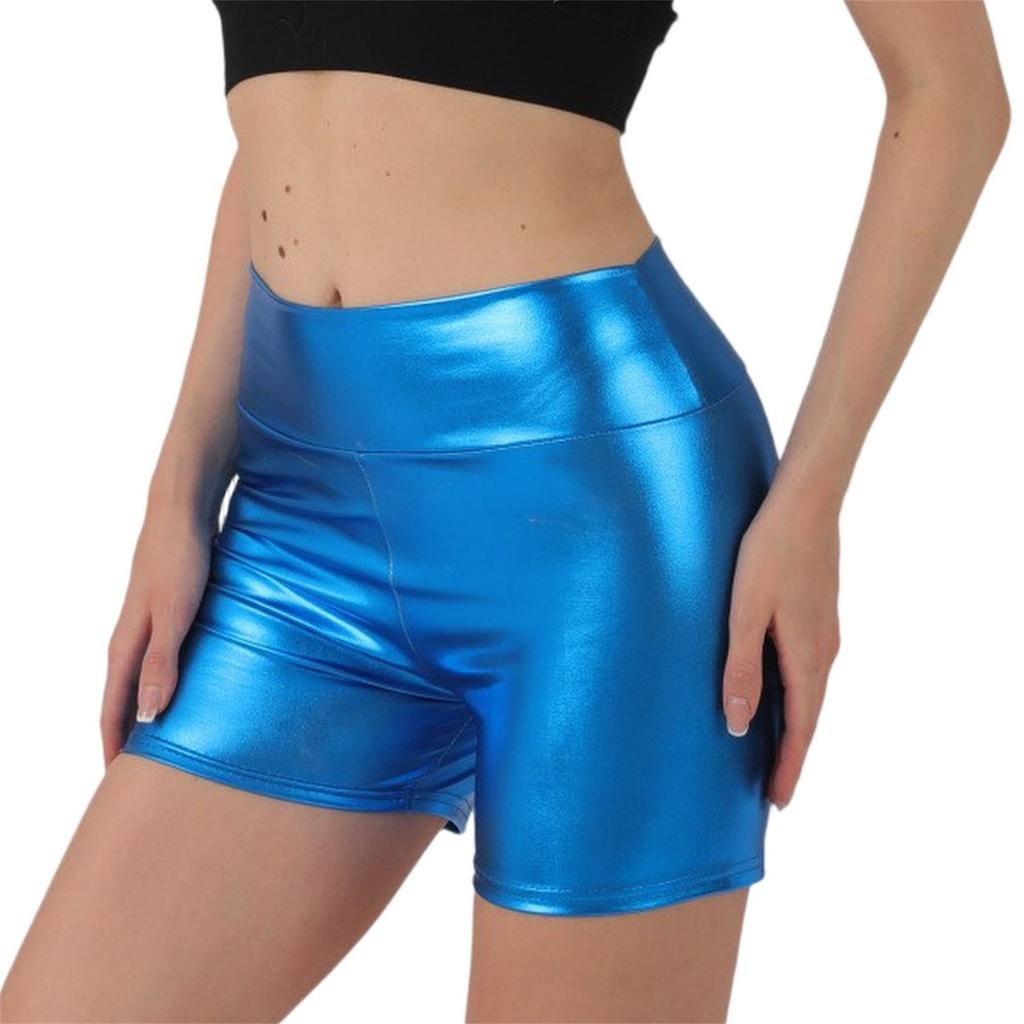 Shorts de Yoga Extensibles Taille Haute pour Femmes Aspect Brillant Shorts de Sport Biker pour Tenue de Sport Danse Course à Pied Vélo
