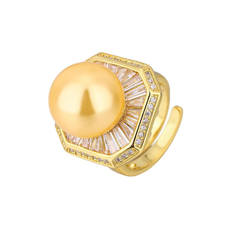 Jewelry Copper Platinum Plated Inlaid Fritillary Pearl Diamond Temperament Square Ring 14Mm