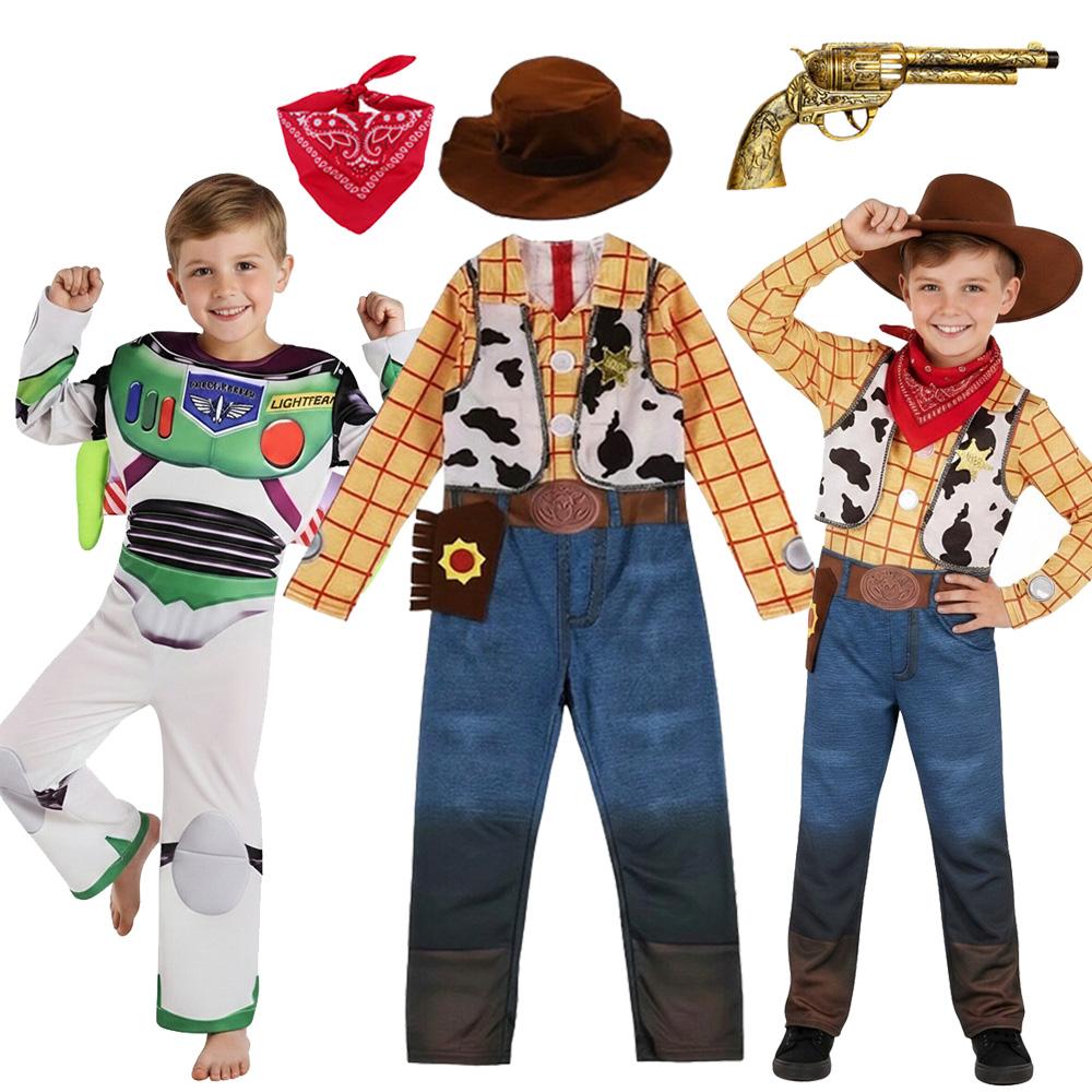 Boys Buzz Woody Jumpsuit Sets Kid Jessie Woody Costume Girl Dress Halloween Cosplay Carnival Party Cowgirl Clothes