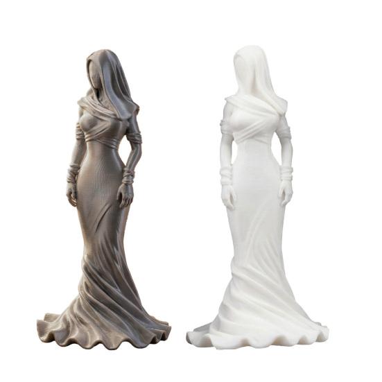 Vintage Hooded Cowl Women Figurine 3D Printed Fishtail Dress Faceless Lady Statue Sculpture Home Office Decoration Ornament