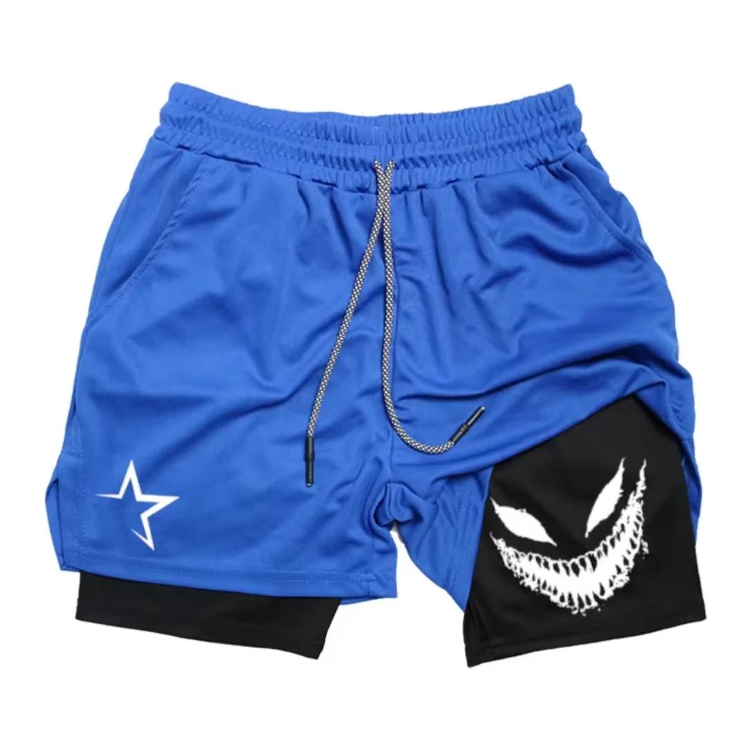 

Men s sports breathable and quick-drying exercise shorts with Devil smile print 2-in-1 Gym performance shorts RL0502 XXXL