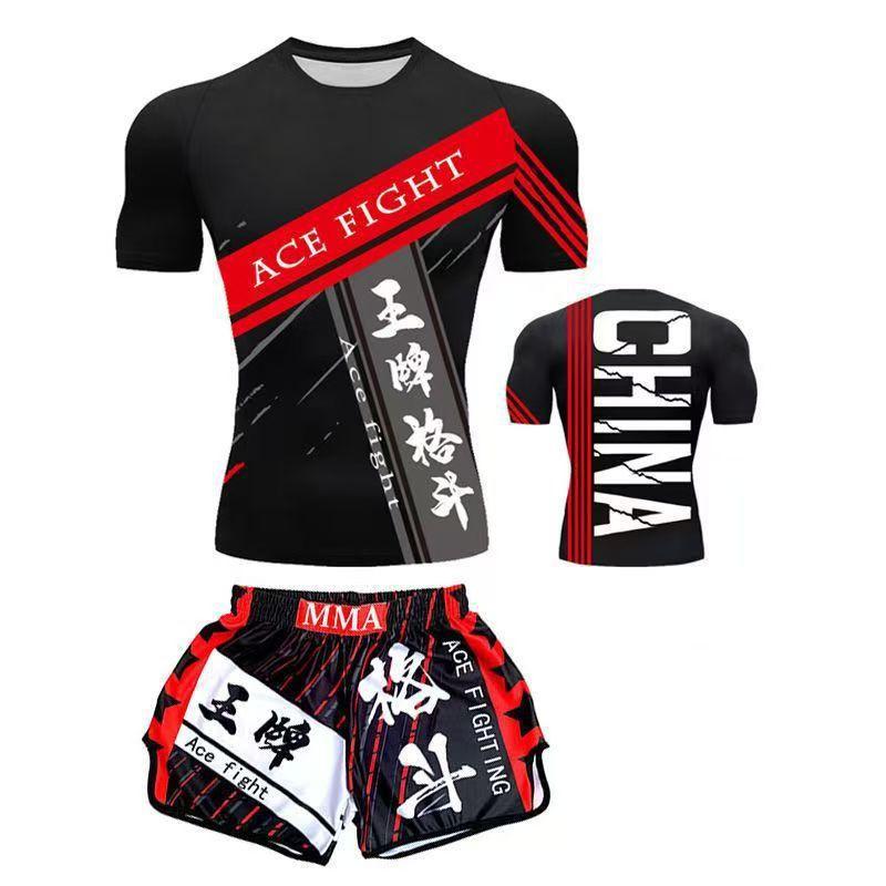 Set di Allenamento MMA Uniforme Muay Thai Maglietta Pantaloni Sport da Combattimento Fitness Palestra Allenamento