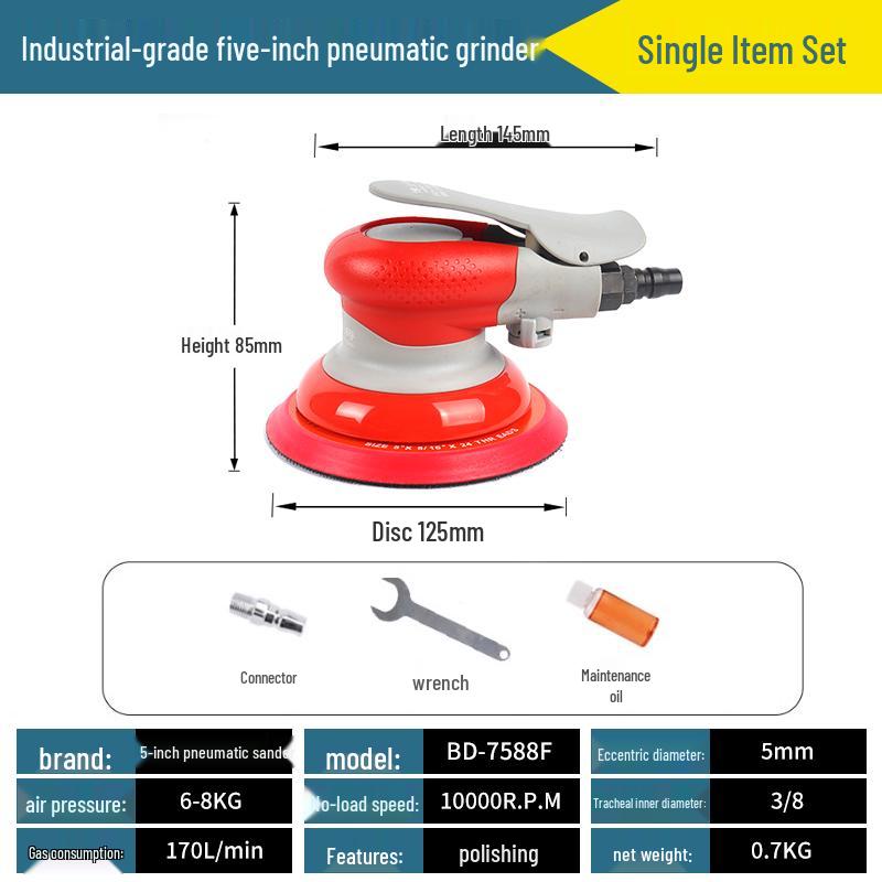 5-Inch Pneumatic Handheld Grinder & Polisher with Sandpaper & Waxing Head