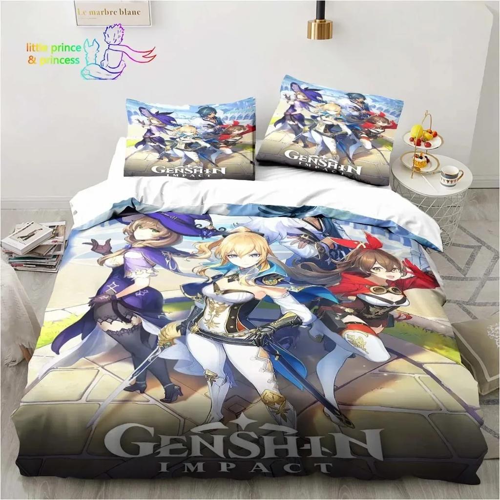 Genshin Impact Anime Bedding Set 3D Printed Suitable For Bedroom Duvet Cover Set With Pillowcases Kids Home Textile