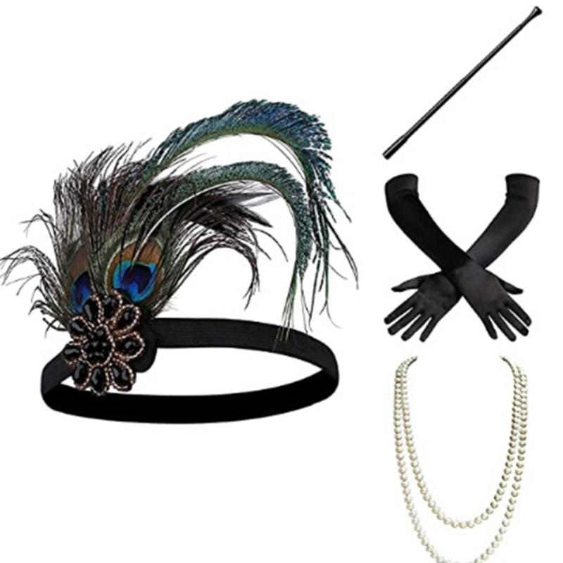 Sparkling Rhinestone Headwear Feathered Headgear Set Alluring Feathered Headband Comfortable for Halloween Singles Party