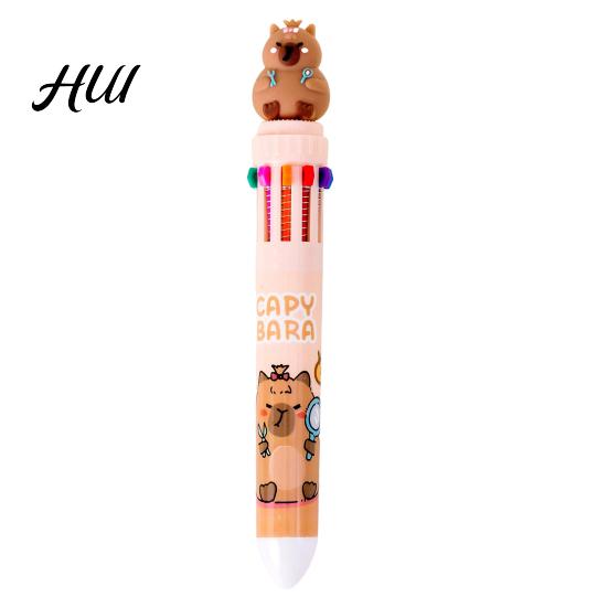 Cartoon Capybara Gel Ink Pens Multicolor 10-in-1 Ballpoint Pen, Cute Push-Type Writing Office Supplies Pen Ten Colors In One Retractable for