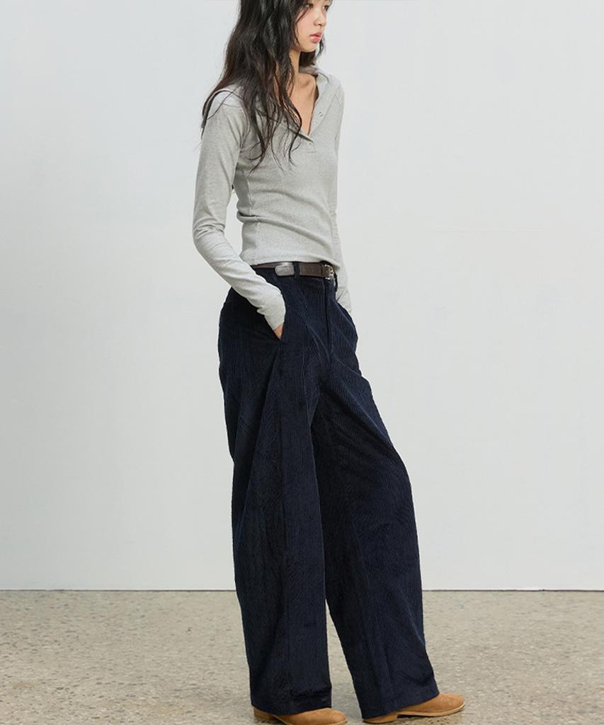 Michikoleondeonkosino Curved Corduroy Pants Deep Navy