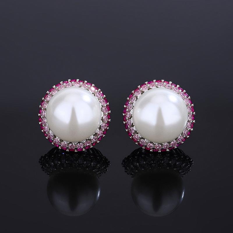 

Jewelry Copper Bottom Gold-Plated Simulation Color Treasure Inlaid White Pearl Jumping Color Three-Piece Set Women 14-12Mm