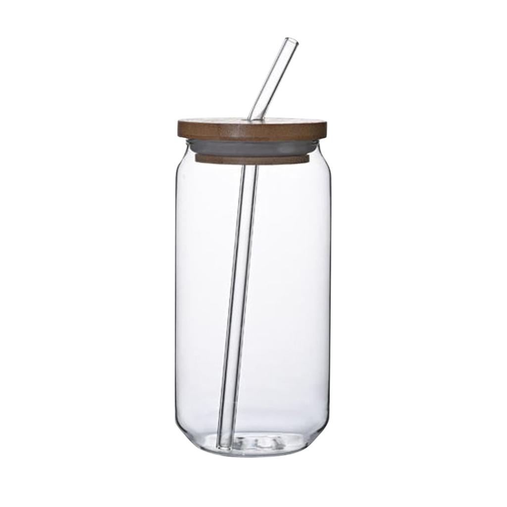 550ML Drinking Glasses With Bamboolids And Glass Straw Can Shaped Glass Cups, Beer Glasses, Iced Coffee Glasses