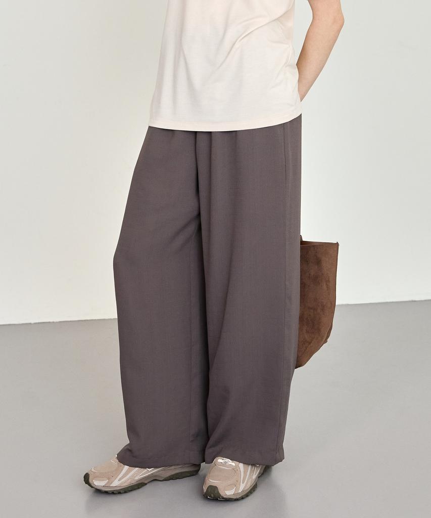 BASIC HOUSE Women'S Breathable Elastic Waist Wide Pants Melange Brown