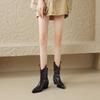 Krazing Pot Sheep Skin Autumn Winter Shoes Thick High Heels Size 43 Western Boots Slip on Ankle Boots