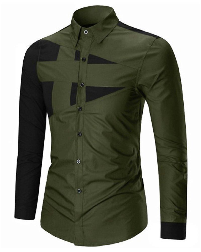 

Casual Long Geometric Slim Cut and Green and Dress Salon LEON Student Coordination Green and (SGL Collection) Men s Shirt, Sleeve, Design,