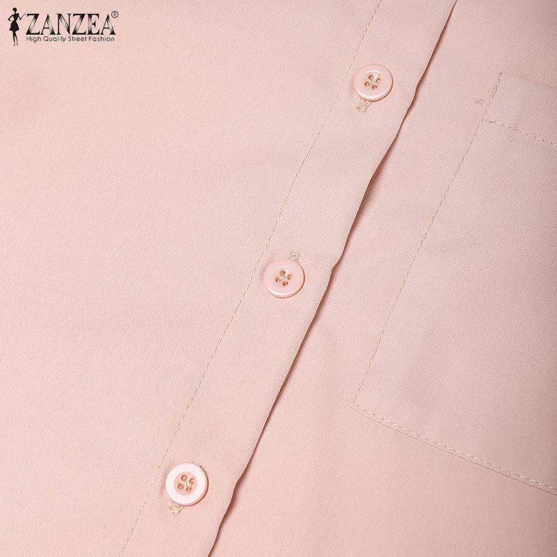 ZANZEA Women Casual Turn Down Collar Loose 3/4 Sleeve Clasic Blouse