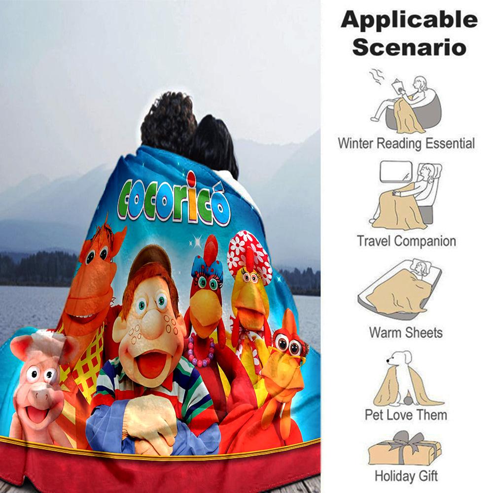 Cocorico Animal Puppet Show Flannel Blanket Super Soft Warm Cozy Blanket for Sofa Bed Office Travel All‑Season Home Decor Gift