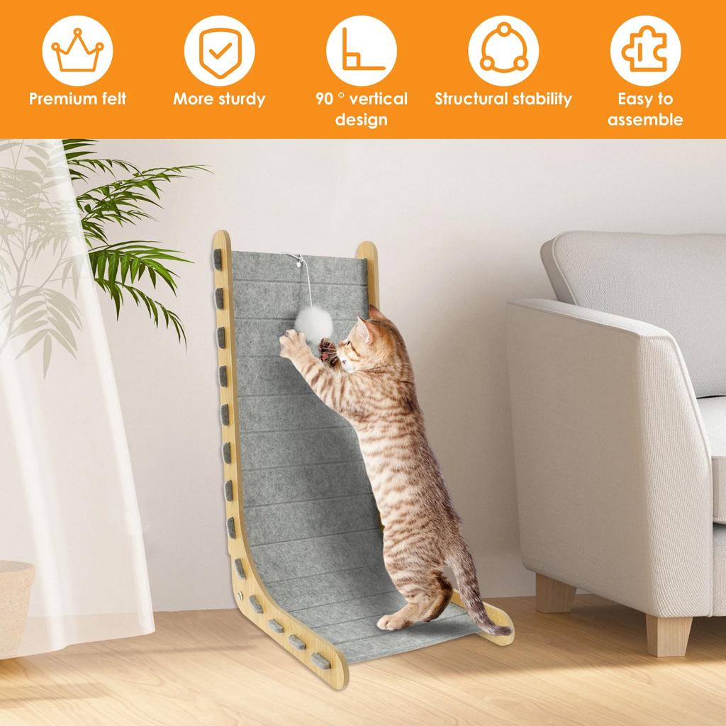 L Shape Cat Scratching Board Felt Durable Vertical Cat Scratching Pad With Ball Pet Paw Grinding Tool Pet Supplies Accessories
