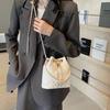 Rhombus Drawstring Through Leather Gold Chain Mini Bucket Bag