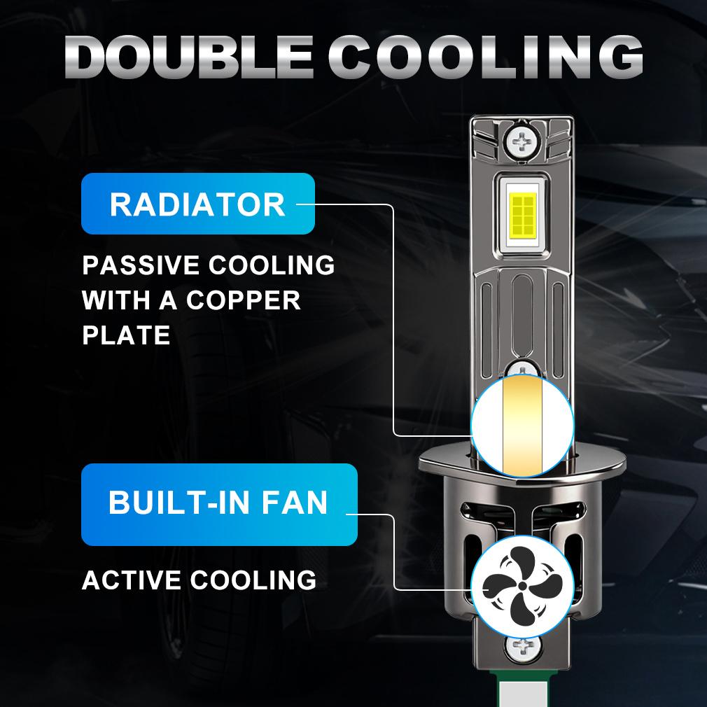 2Pcs 60000LM H1 Turbo LED Headlight Bulbs 260W Canbus Mini Wireless Lamps W/ Fan CSP Chips Super Bright for Car Fog Lights Headlamp 6500K White