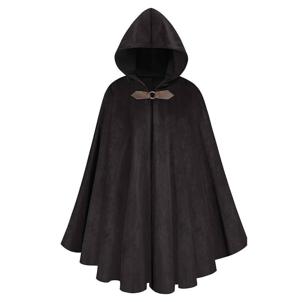 Kids Renaissance Cloak Velvet Hooded Cape Medieval Knight Halloween Costume Cosplay Cape Outerwear