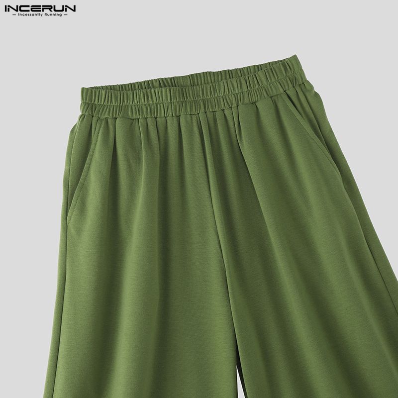 INCERUN Men Elastic Waist Casual Baggy Drop-crotch Pants Long Harem Trousers