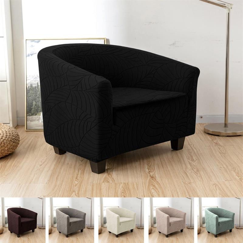 1pc Jacquard Chair Cover Solid Color Leaves Printed Tub Chair Slipcover Elastic Soft Anti-dirty Single Sofa Cover for Home Hotel