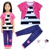 Outfit Cosplay per Bambini Casa di Gabby, Set Maglietta a Strisce Cappotto Pantaloni Costume per Feste Role-Playing Cartoni Animati Ragazze