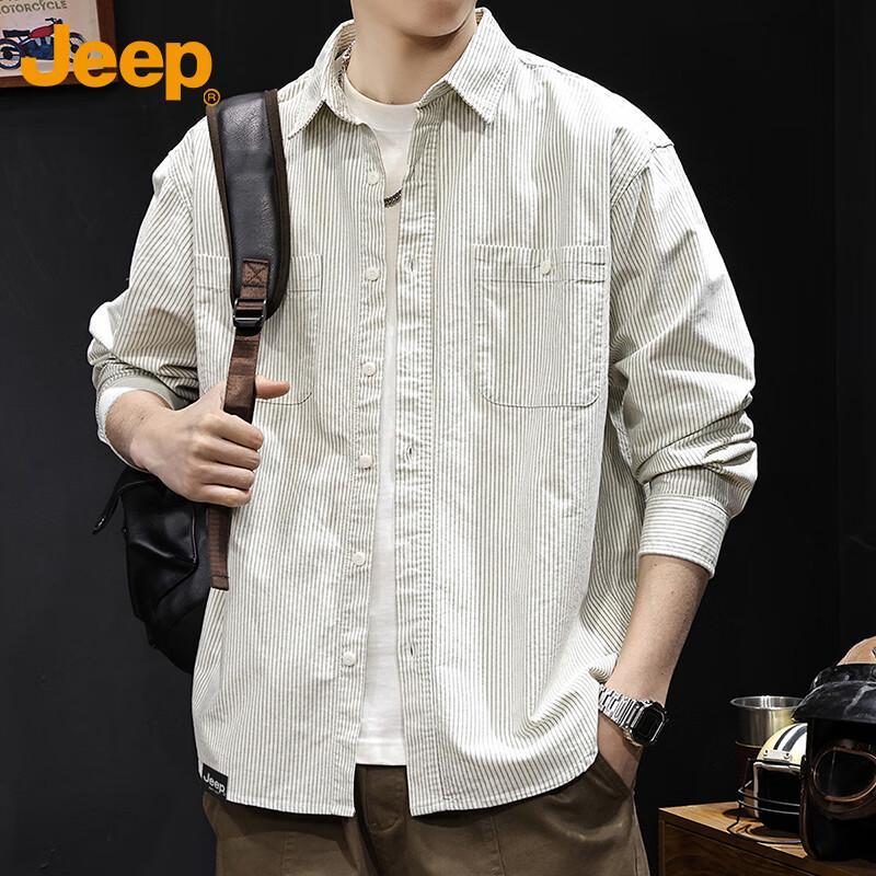 JEEP Men s Striped Long-Sleeve Workwear Shirt 2XL