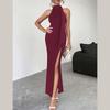 Women Halter Neck Maxi Dress High Slit Bodycon Evening Party Formal Dress