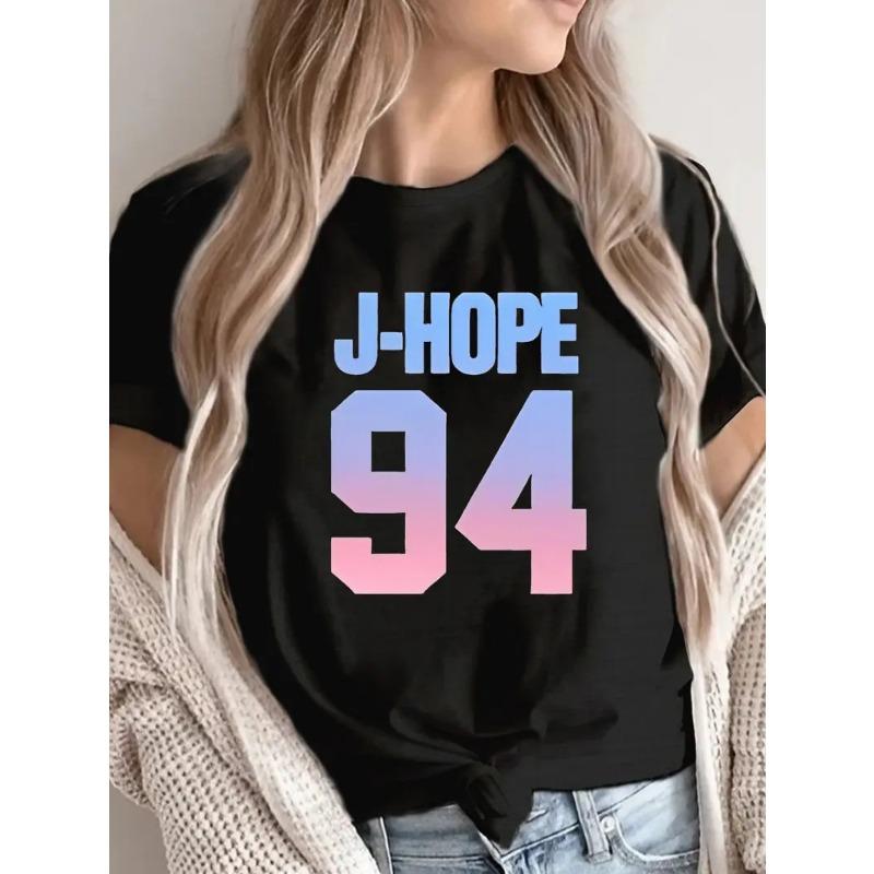 

European Size J-Hope 94 Women s Summer Pattern T-shirt, Printed T-shirt with Round Neck and Short Sleeves, Versatile High-quality Leisure S 4XL