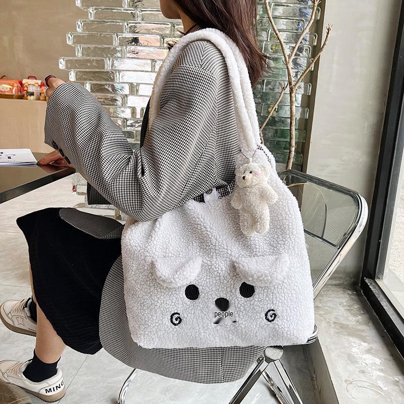 2025 Plush Teddy Bear Shoulder Bag: Cute Ears, Large Capacity, Winter Trend, Lazy Style Handbag for Women