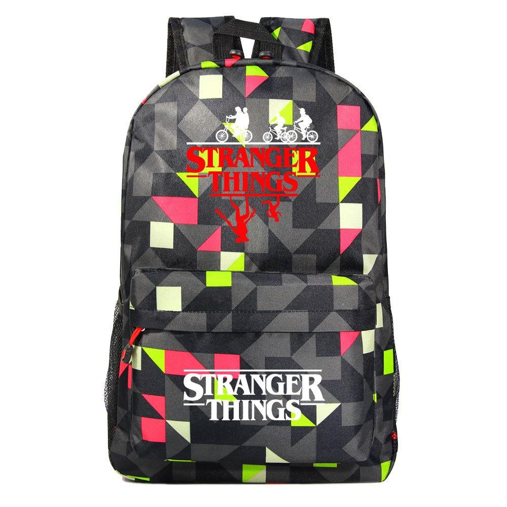 A102 Stranger Things Oxford-Stoffrucksack in Bonbonfarben, wasserdicht und strapazierfähig, ideal für Teenager und Reisende, mit Charaktermotiven)