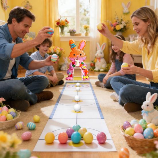 Set Joc de Golf Iepurașul de Paște Pista Mini Golf din Lemn cu Băț de Golf Candelă și Bile pentru Petrecerea de Paște în Familie în Interior