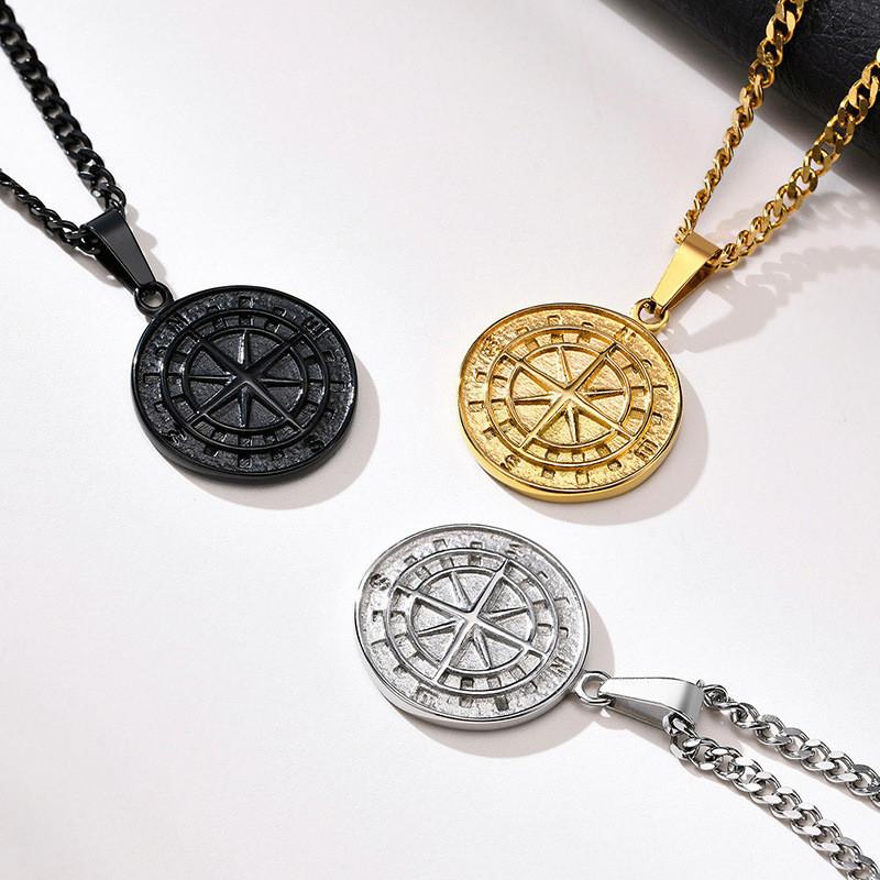Trendy Retro Alloy Travel Compass Pendant Necklace With Elegant Geometric Charm For Women