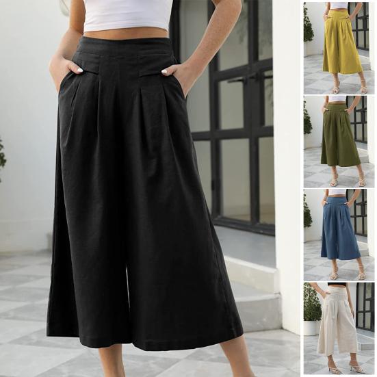 

Женские брюки, эластичные широкие брюки с высокой талией, широкие брюки с карманами, однотонные плиссированные брюки M абрикосовый