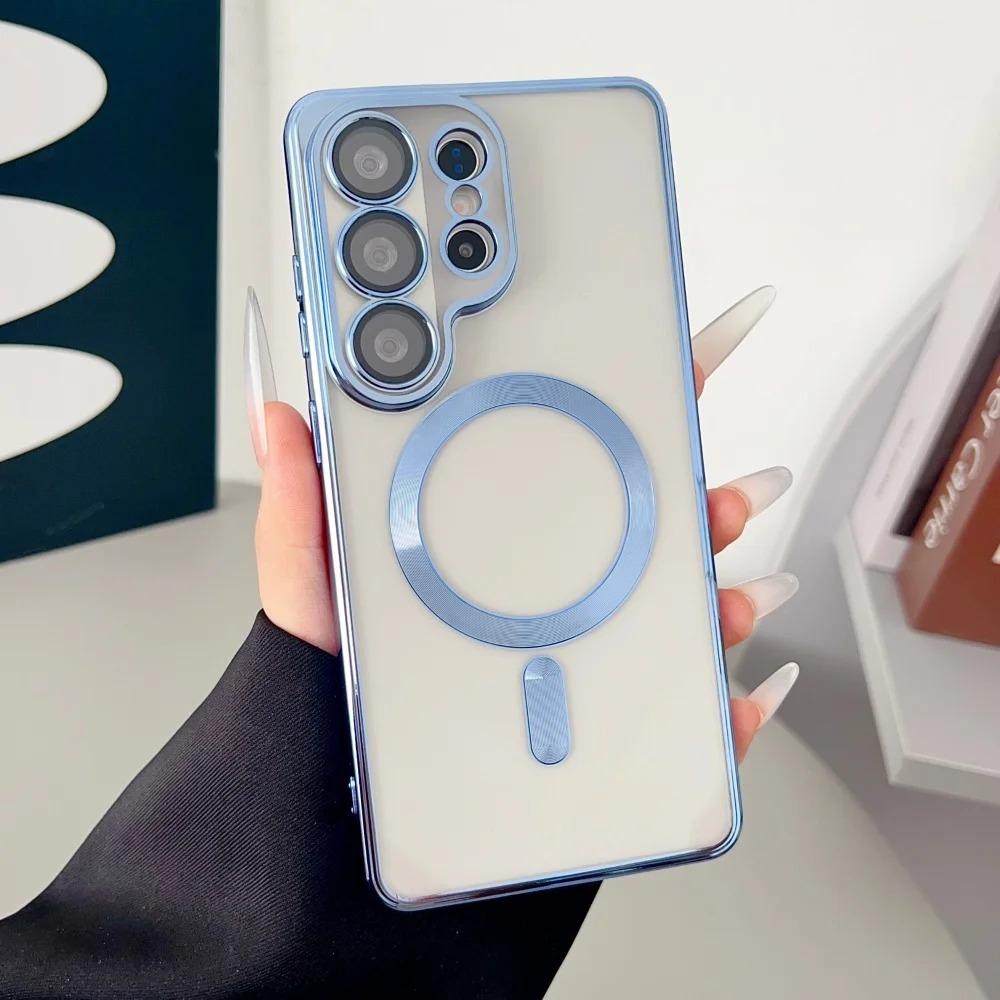 Transparent Plating Phone Case For For Samsung S26 S25 S24 S23 Ultra S22 Plus S21 FE Lens Protection Wireless Charging Cover