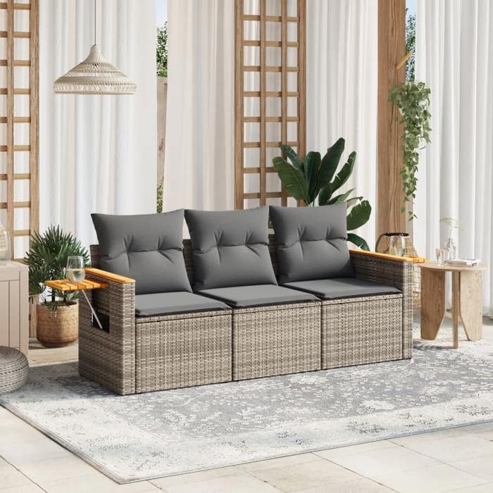 VidaXL Garden Lounge Set with Cushions 3 Pcs, Patio Sofas, Patio Furniture Set, Outdoor Furniture, Grey 3259001
