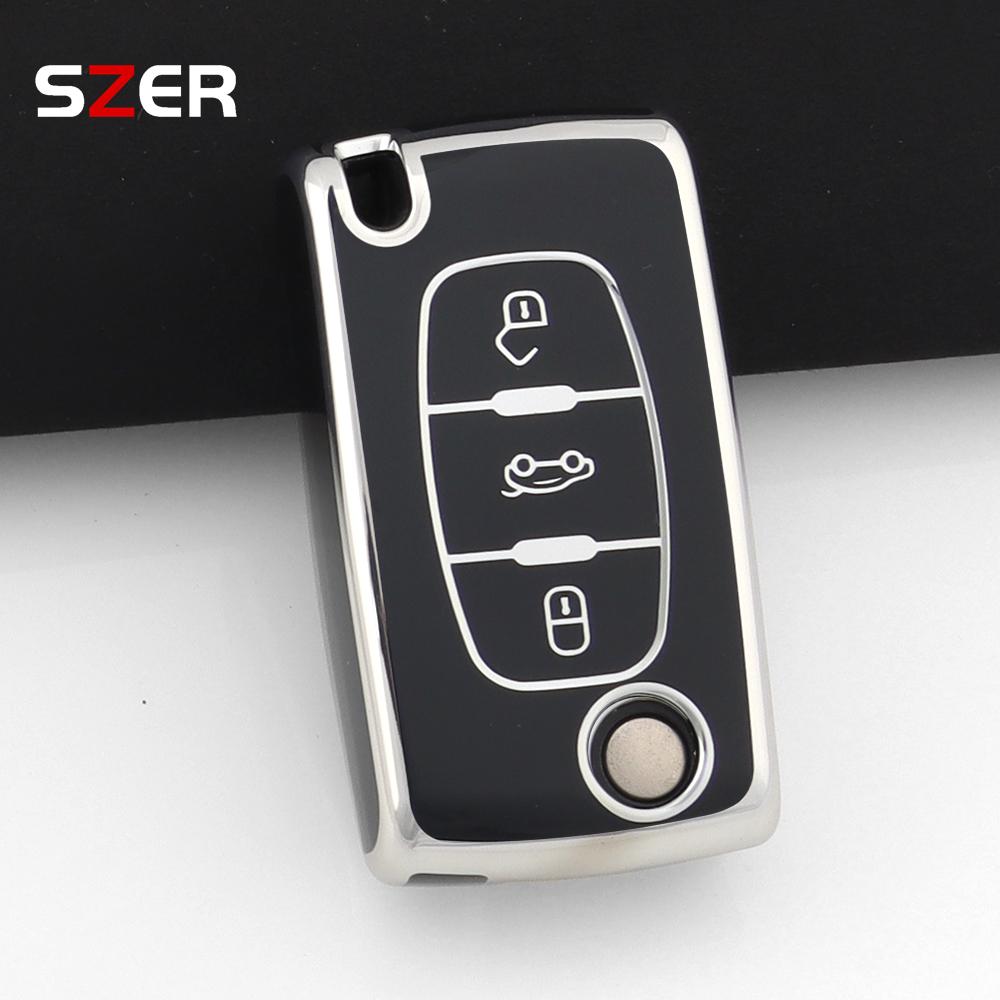 Tpu Car Folding Key Case Cover For Citroen C2 C3 C4 C5 C6 Xsara Berlingo For Peugeot 207 307 308 407 607 807 Holder Fob Keychain